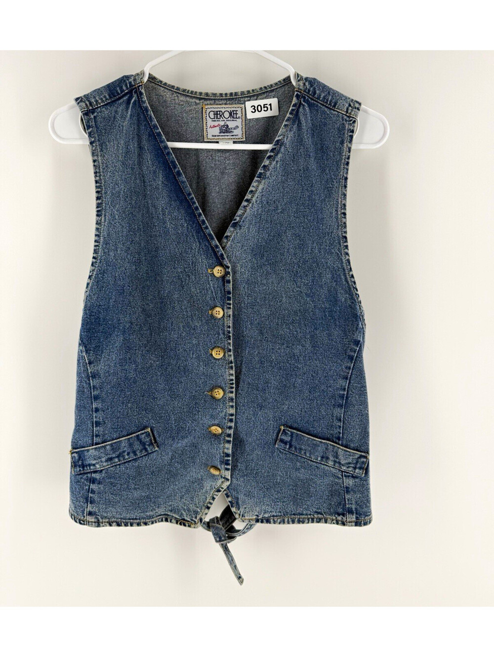 Vintage Cherokee Women’s Blue Denim Button Front Vest w/ Pockets Sleeveless L
